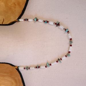 Vintage turquoise multicolored necklace with leather tie